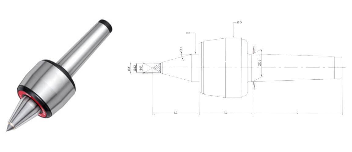 CNC Heavy Duty R Model MT6 Extended Point With Carbide Tip Revolving Center For High Speed Applications as in CNC Turning Lathes